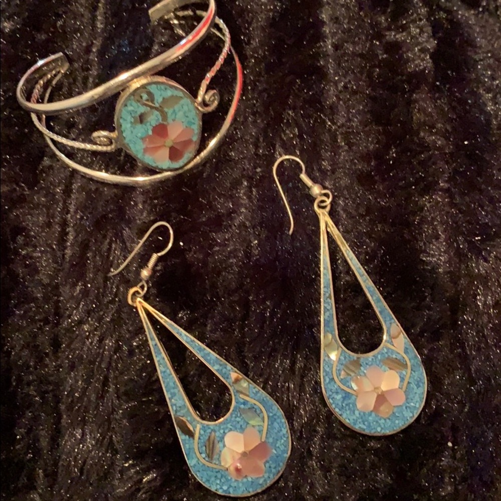 Silver, mother of pearl & turquoise set.